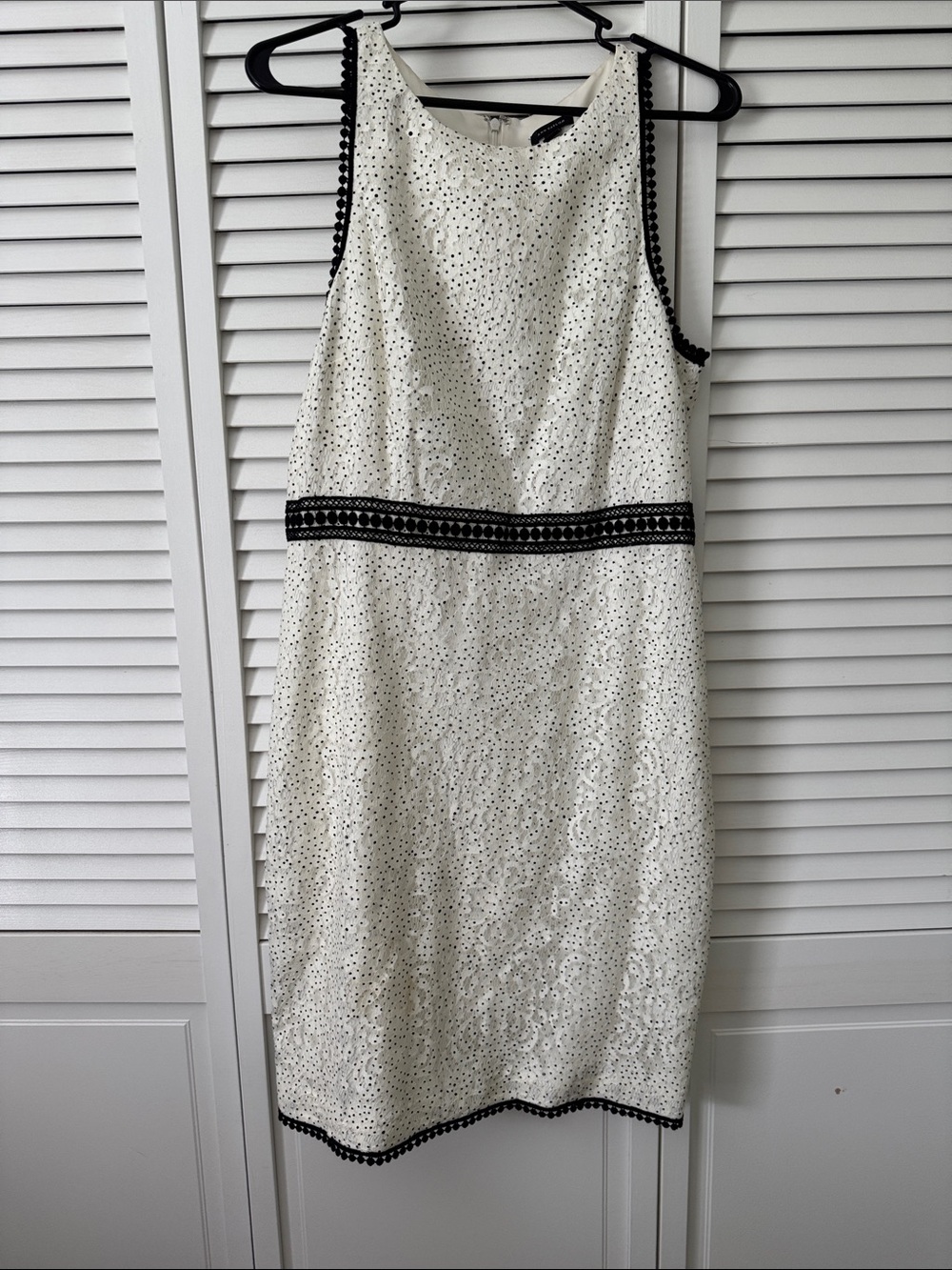 Ann Taylor White Eyelet Sheath Dress with Black Trim